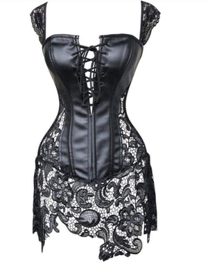 Sexy leather like and lace corset chemise