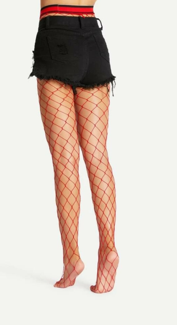 red fishnet tights