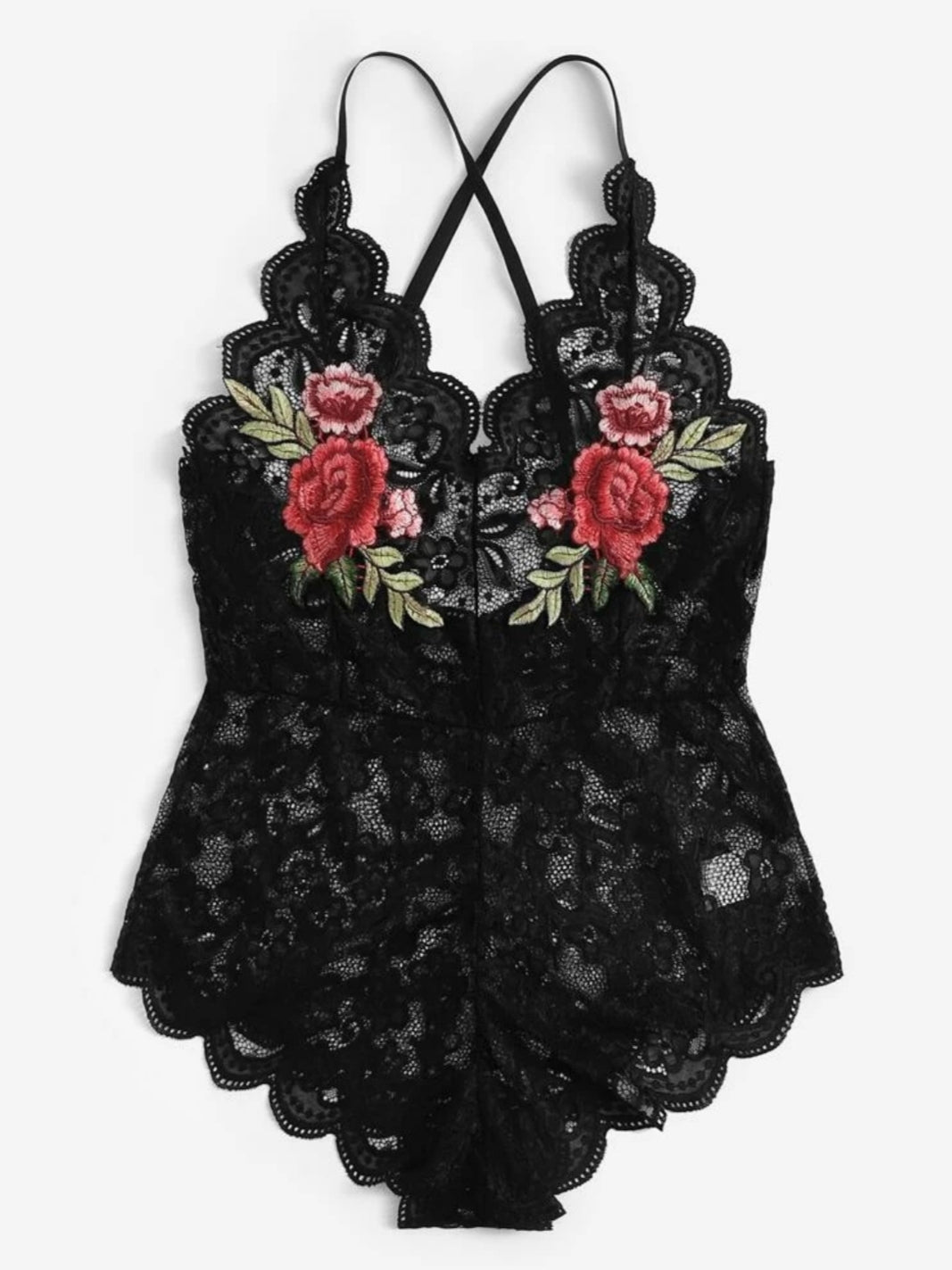 lace teddy black with floral