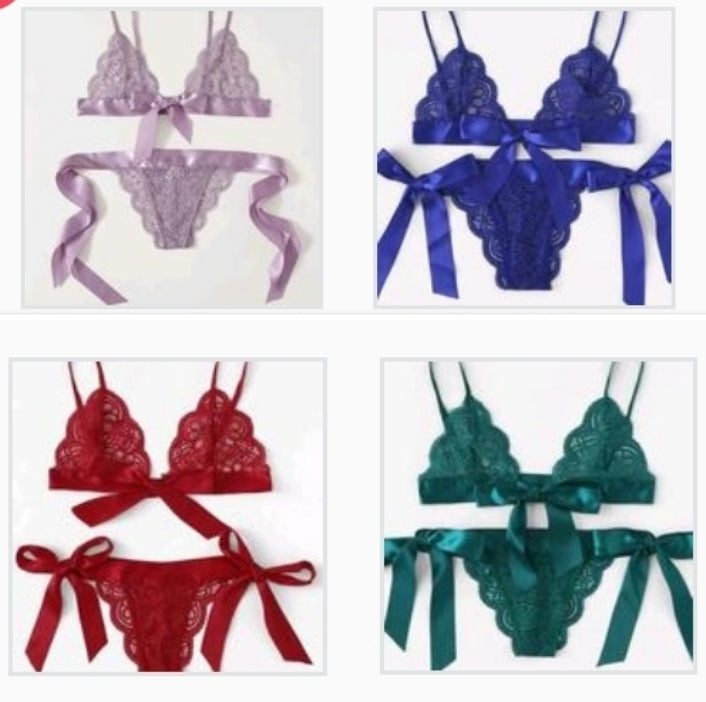 lace side tie up lingerie set